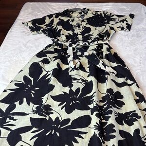 NWT Women's DOLMA Carrie Cotton Black and Cream Floral Dress - Size XL Stunning